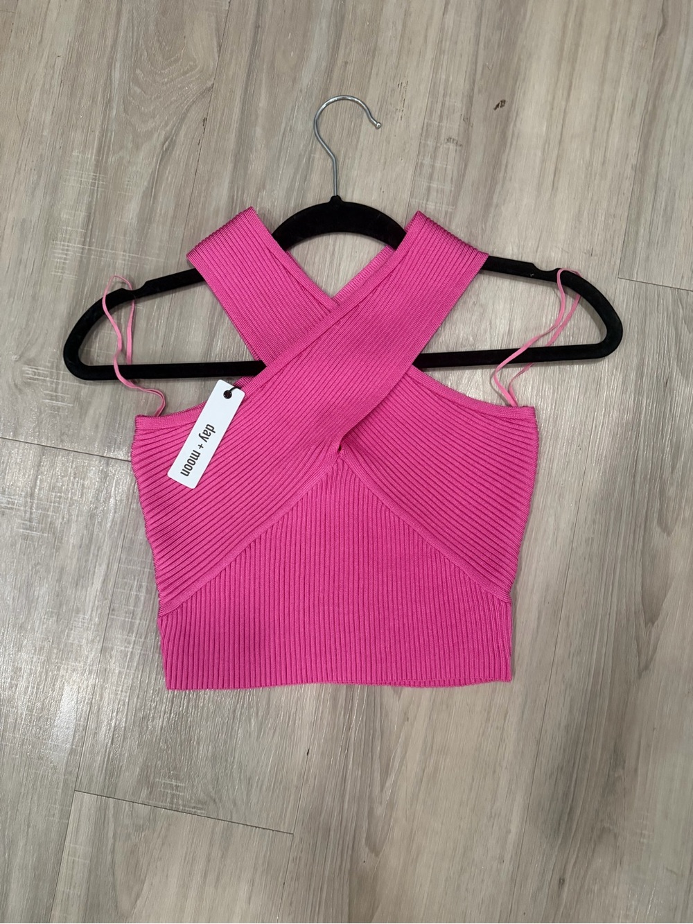 Crisscross Ribbed Crop Top in Hot Pink
